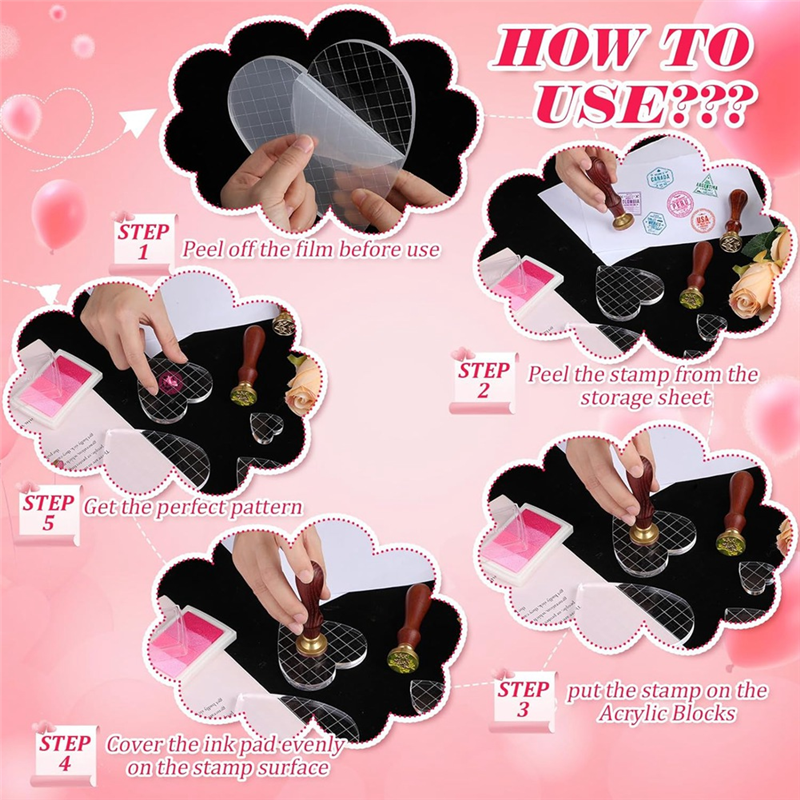 A69E7 Pieces Acrylic Stamp Blocks Set Clear Stamping Blocks Tools With Grid, Decorative Stamp Blocks