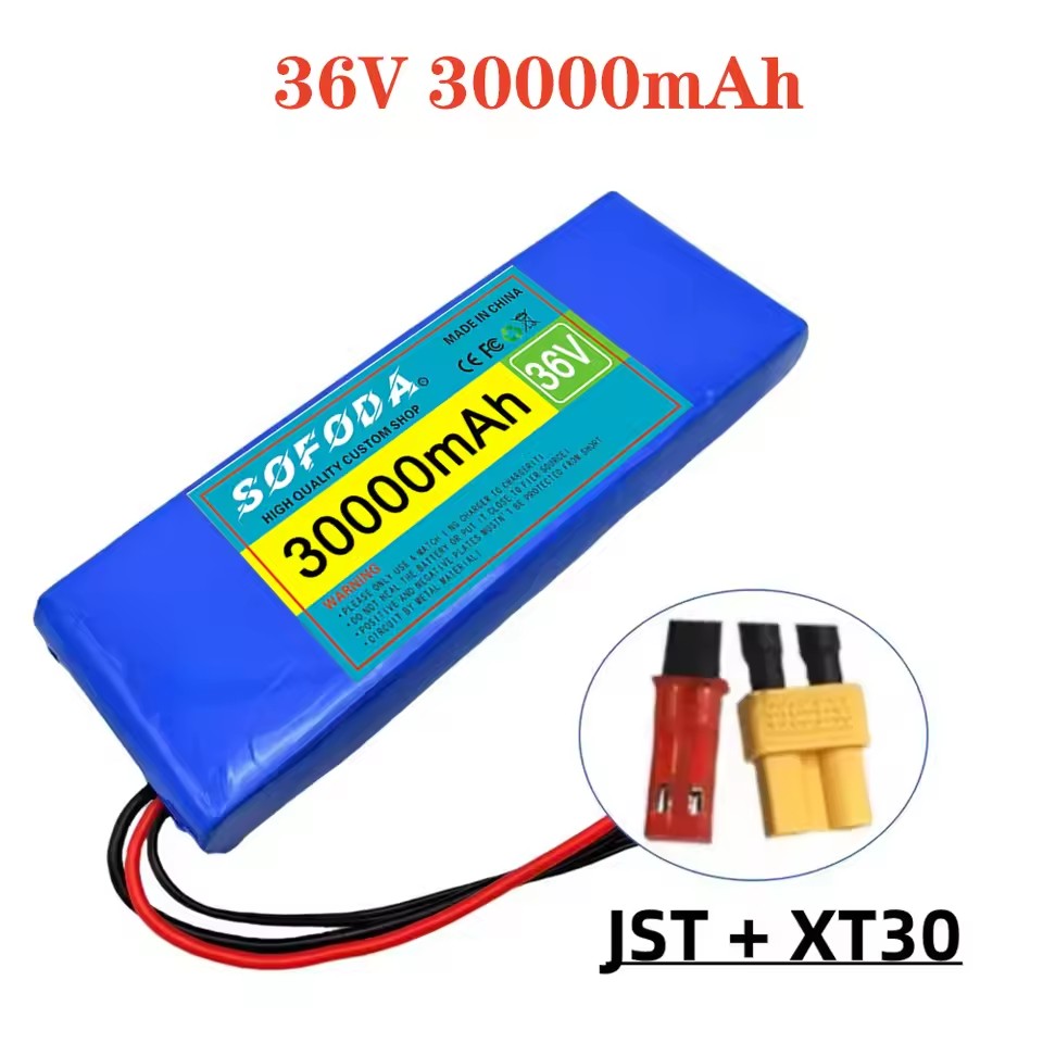 36V battery 100% genuine 36V 30000mAh 10S1P 18650 lithium-ion rechargeable battery pack 20A with BMS scooter and bicycle: Brown
