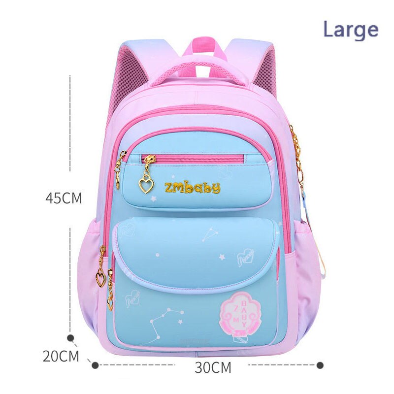 Girls Cute Princess School Bags Children Pink School Backpack Waterproof Hard-Wearing Bookbag Kids High Capacity Lightweight Sac: Gradient Blue Large