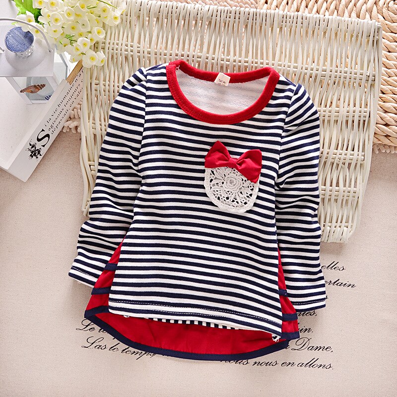 2018 outono nova menina Coreana com cashmere camisa listrada de manga comprida T-shirt
