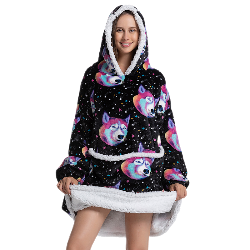 Wärmer Winter-Decken-Hoodie mit Ärmeln, übergroß, verdickt, tragbar, Decke, Sweatshirt, Flanell-Vlies, Sherpa-Riesen-Hoodie