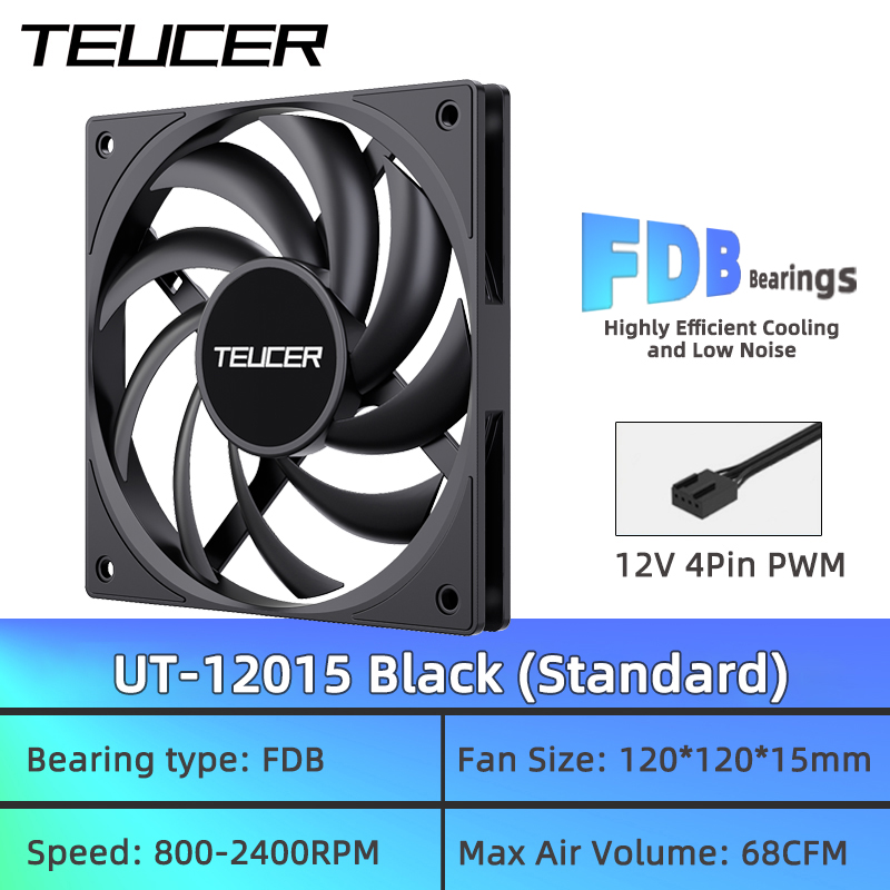 TEUCER UT-12015 PC Case Fan, 120mm ARGB FDB Bearing Thin Cooling Fan for CPU Cooler: Blue / Blue