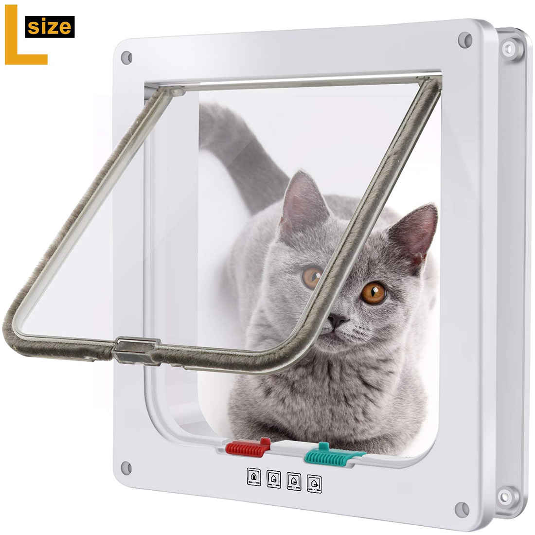 S/M/L Cat Flap Door with 4 Way Lock Security Flap Door for Dog Cat Kitten Small Pet Gate Door Kit Cat Puppy Safety Gate 5 Colors