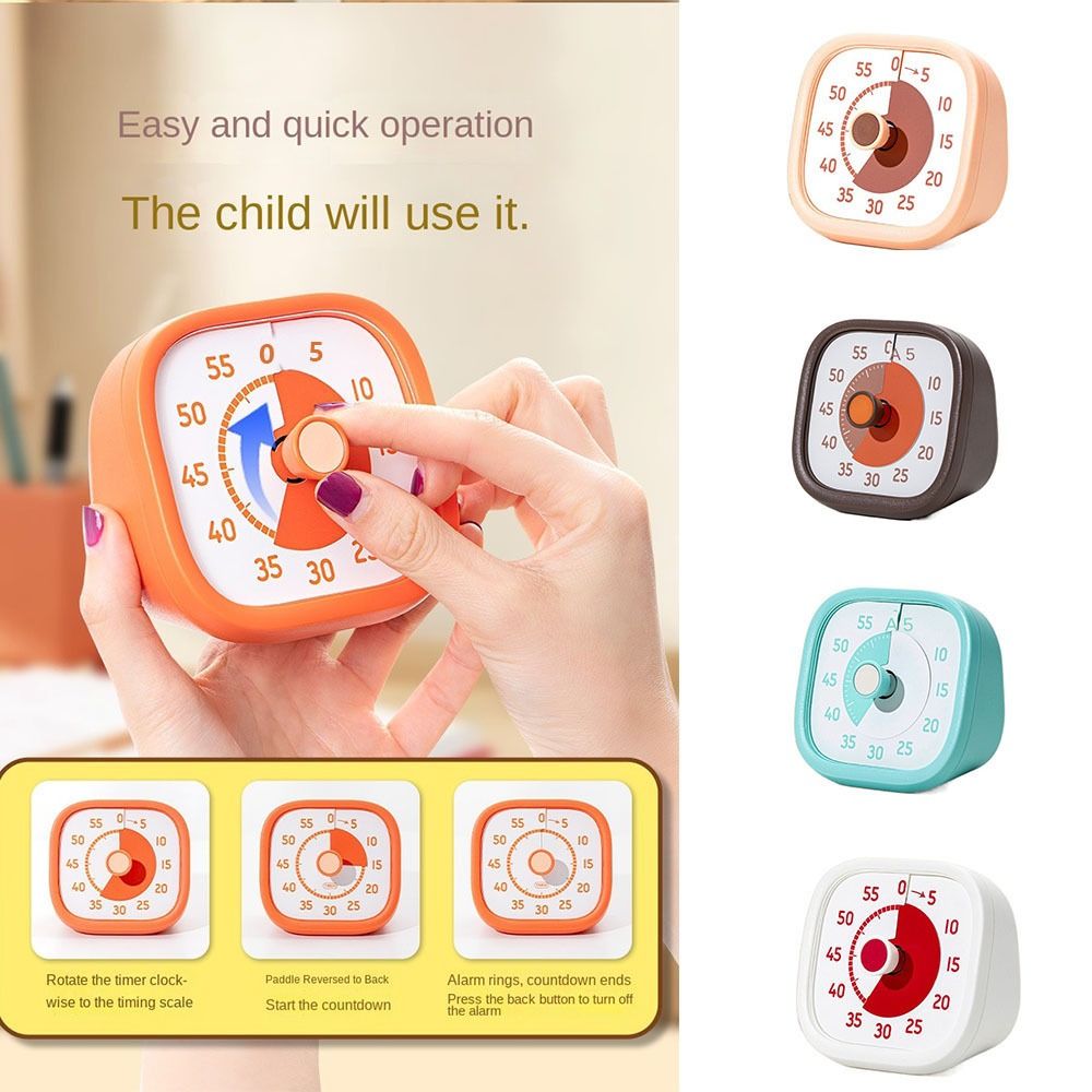 Square 60 Minutes Visual Timer Ultra Silent Visualization Countdown Timer Self-discipline Alarm Clock Kitchen Timer Reading Room