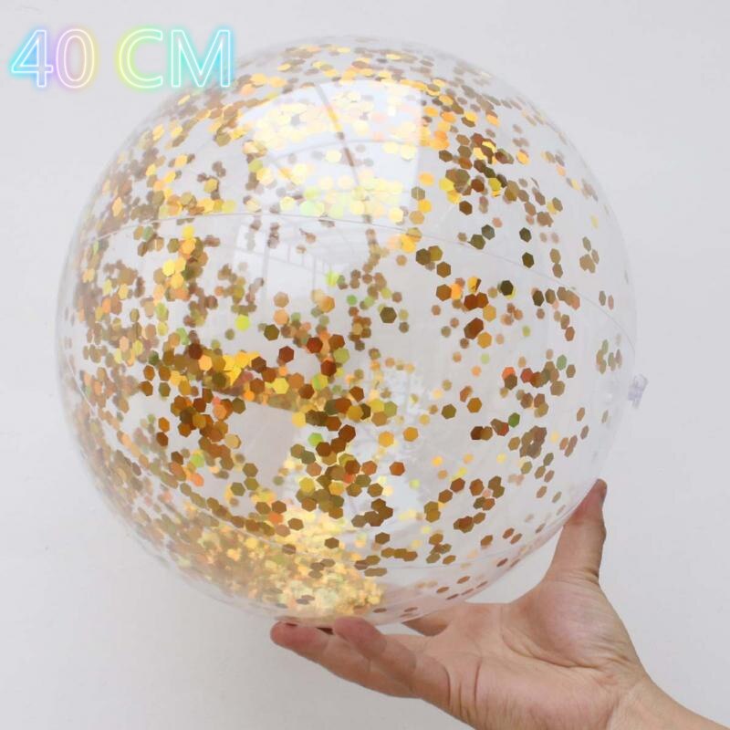 Summer Party Swimming Beach Ball Transparent Flash PVC Inflatable Color Sequins Feather Family Interaction Ball: 03 40cm