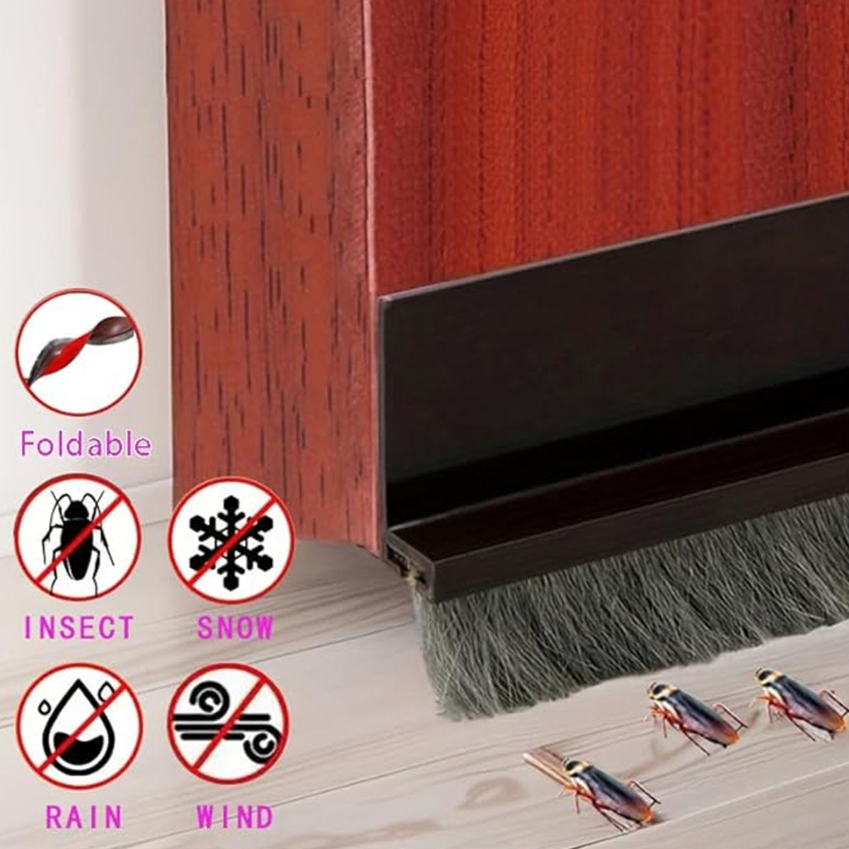 Tapón de sellado de puerta, tapón de tira con cepillo, barrido de puerta de goma, burlete a prueba de sonido, protector contra tiro, bloqueador de polvo y viento