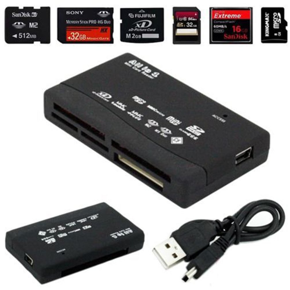 Lecteur de carte mémoire Mini 26-en-1 USB 2.0 haute vitesse pour CF xD SD MS SDHC avec lecteur de carte lumière LED