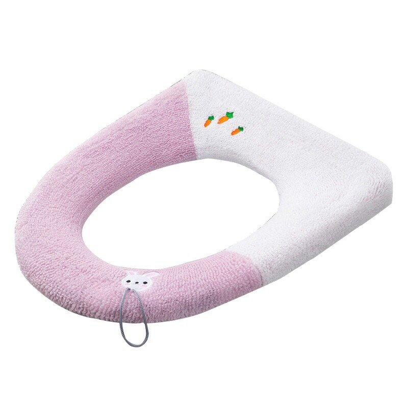 Cartoon Winter Warm Toilet Seat Cover Mat 1Pcs Washable Bathroom Accessories Knitting Pure Color Soft O-shape Pad Toilet Seat: H