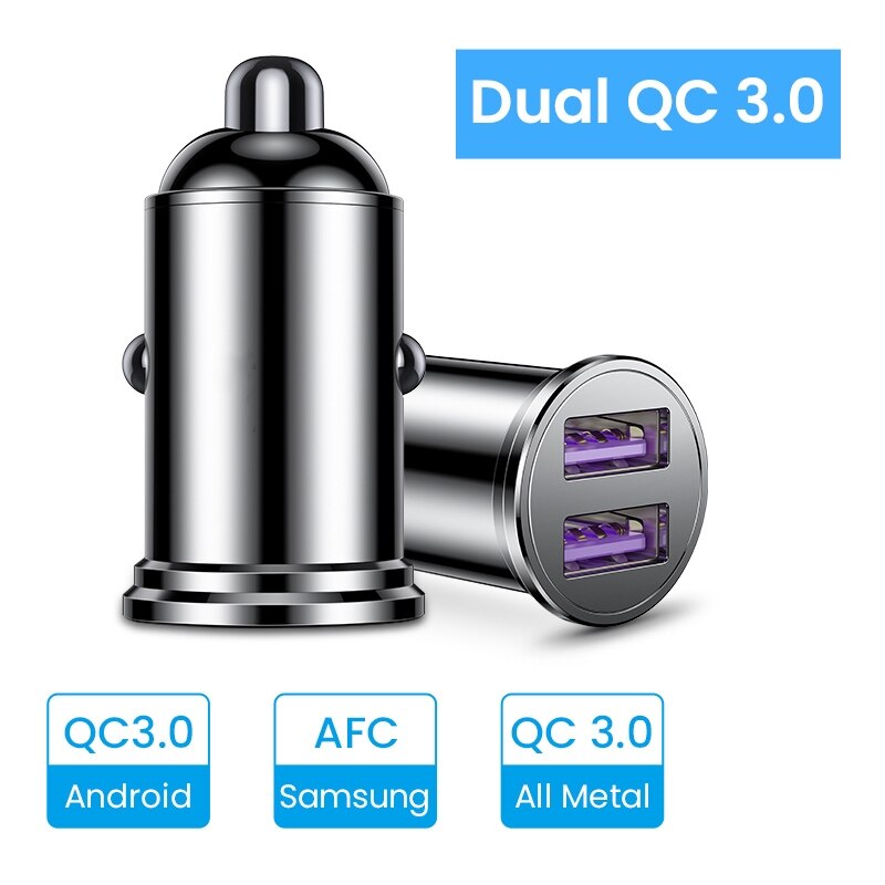 36W QC 3.0 Quick Charge Dual USB Car Charger All Metal Car Auto Charger Mini Car Phone Charger for iPhone Samsung Huawei Xiaomi: Black Dual QC 3.0