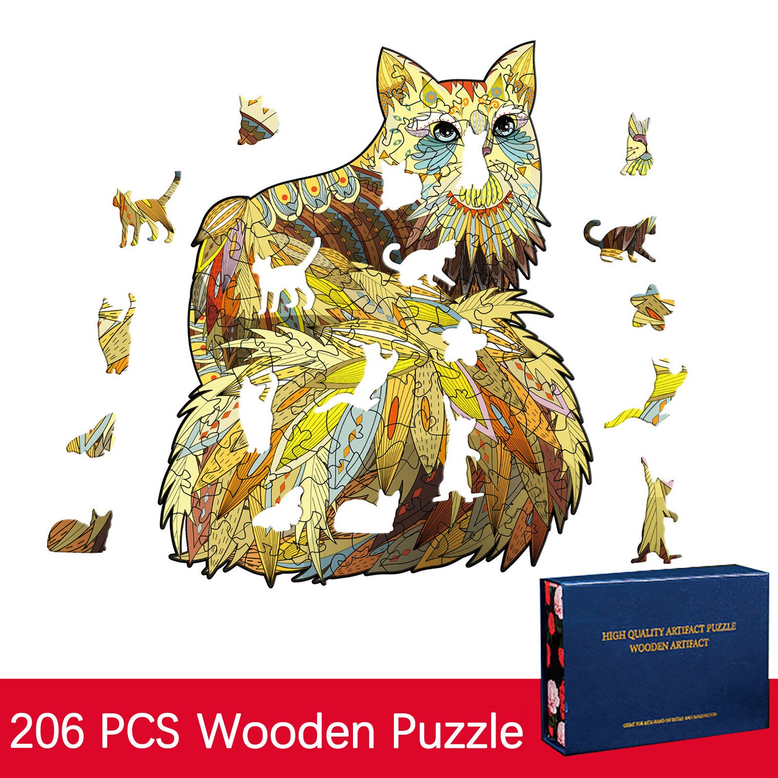 206Pcdiy Houten Puzzel Voor Volwassenen Kinderen Elk Stuk Is Dier Vormige Kerstcadeau Houten Puzzel Verbeteren Concentratie