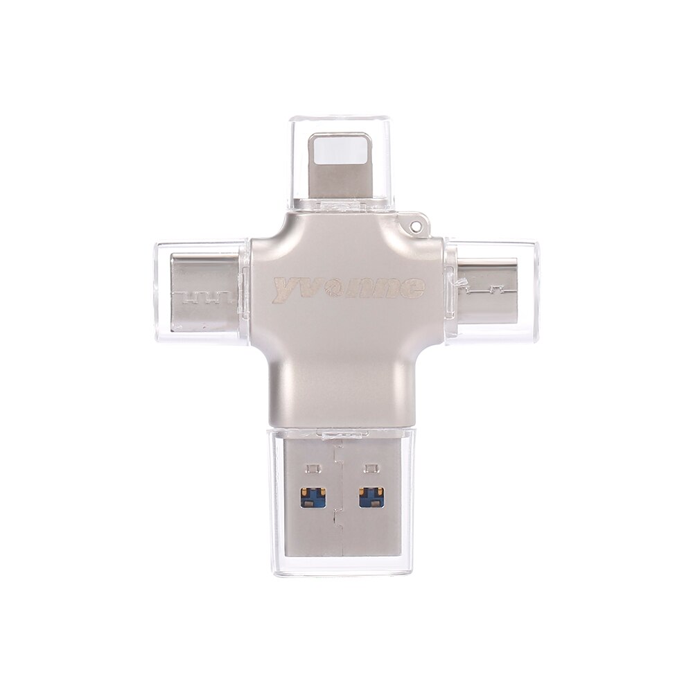 yvonne Y23 USB2.0 U Disk 32GB 16GB USB Lightnning Micro USB Type-C Four-In-One High Speed OTG U Disk for Phone/PC/Laptop: 32GB