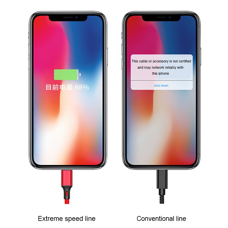 50cm 1m 2m 3m data usb lader hurtigkabel for iphone xs max x  xr 5 s 6s 6 7 8 pluss ipad mimi origin telefon kort lang ledning lading