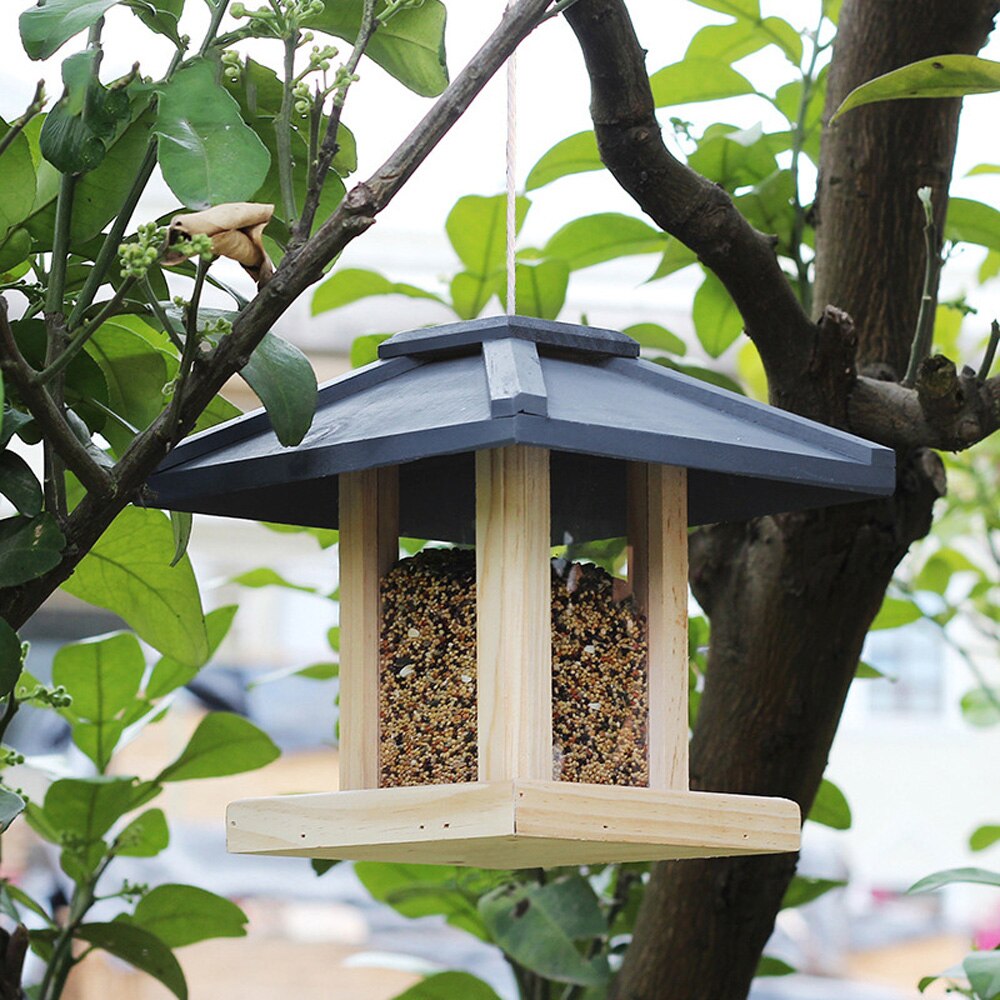 Wooden bird feeder outdoor bird feeder personality simple home balcony garden bird food box