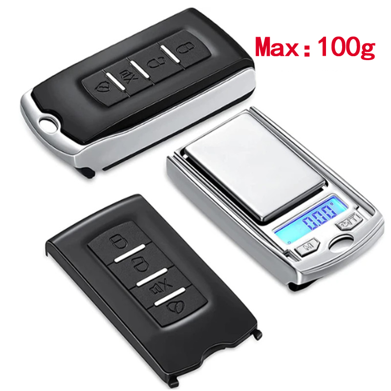 1 Uds 200g/100g 0,01g precisión portátil forma de llave de coche Mini balanza electrónica de bolsillo Digital con pantalla LCD: Plata