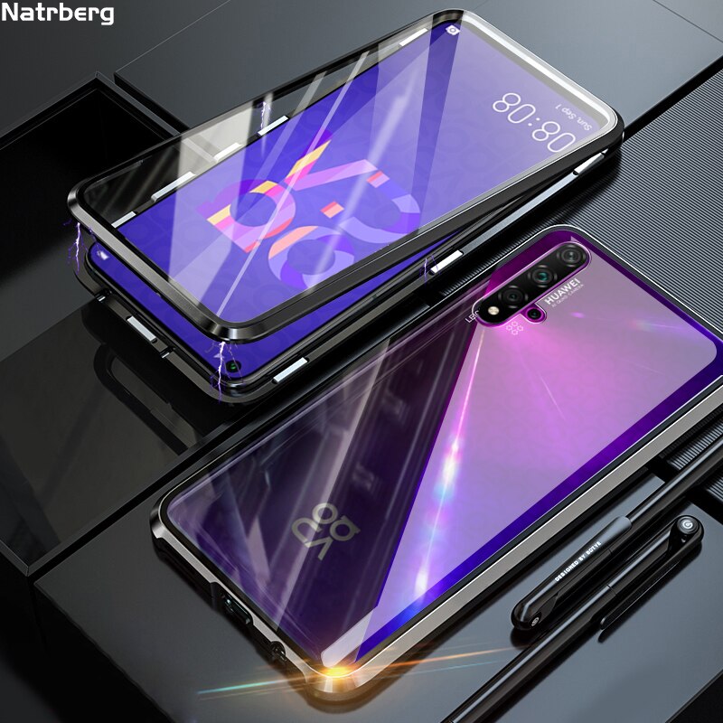 Natrberg Glas Case Voor Huawei Nova 5T Case Magnetische Metalen 360 Dual Gehard Glas Back Hard Cover Op Voor huawei Honor 20 Case