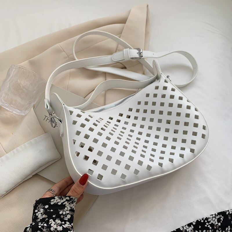 Handtassen Vrouwen Tassen Set Green Vintage Leather Schoudertassen Sac Vrouwelijke Holle Out Crossbody Tas Zomer Toevallige Tote: white