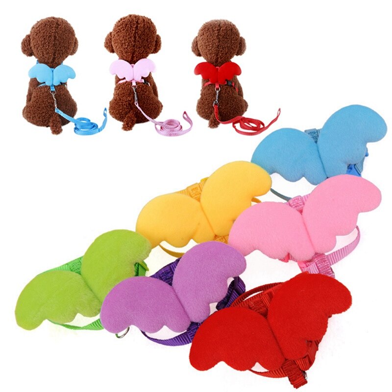 Juego de correas y collares ajustables con alas de ángel para perros pequeños, accesorios para mascotas