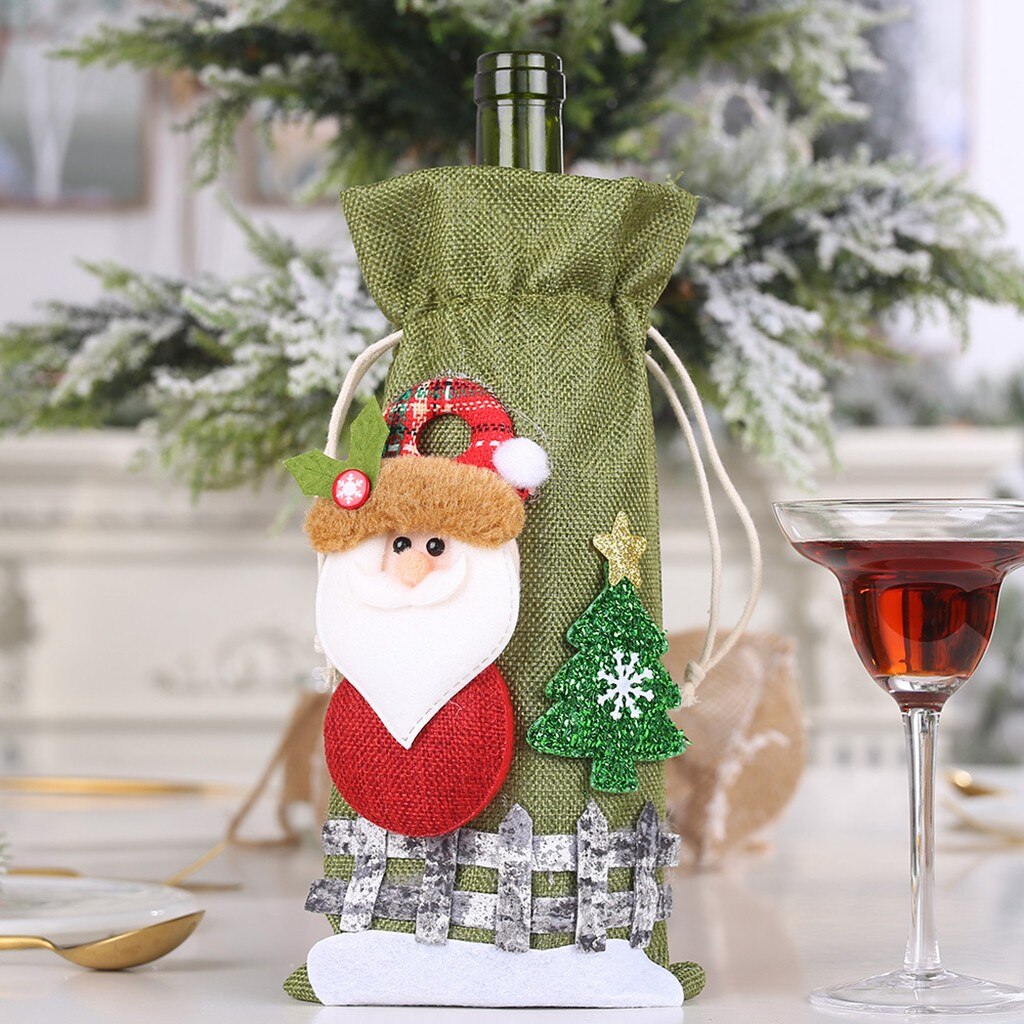 noël bouteille de vin rouge couvre joyeux noël Santa bouteille de vin sac couverture de noël Festival fête Table décor 19OCT11: A