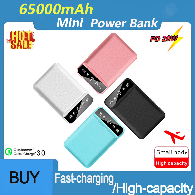 65000 mah mini bærbar powerbank med dual usb port digital skærm ekstern batteri rejseoplader til samsung iphone xiaomi