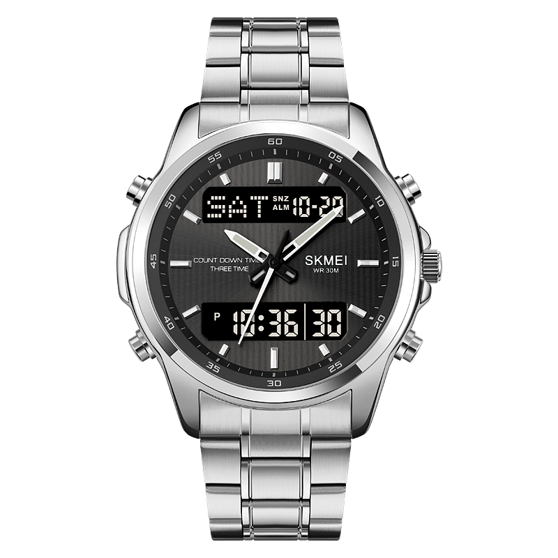 Skmei 3- timmars nedräkningstimer digitala armbandsur herr bakgrundsbelyst display sportklocka vattentät stoppur väckarklocka: Grå