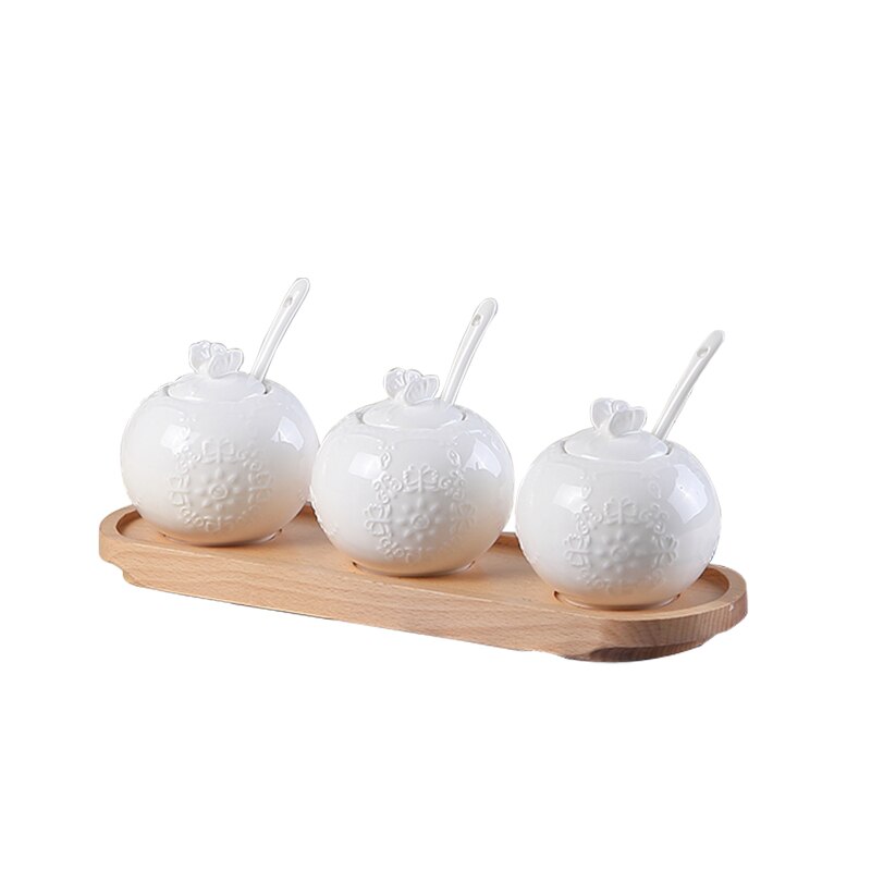 Tazón de azúcar de porcelana en relieve blanco liso con cuchara, contenedor de azúcar, tarro de azúcar, dispensador de azúcar de cerámica, tarro de sucrier con cuchara