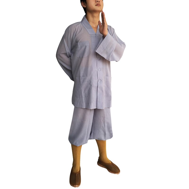 Sommar 2 färger shaolin tempel dräkt zen buddhistisk dräkt låg munk meditation klänning kung fu träning uniform munk kläddräkt