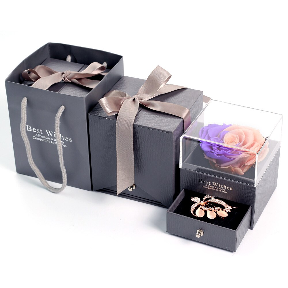 Caja de joyería de 6-9cm para mujer, Rosa eterna para de San Valentín, boda, Navidad, decoración del hogar, caja de embalaje de La Bella y La Bestia