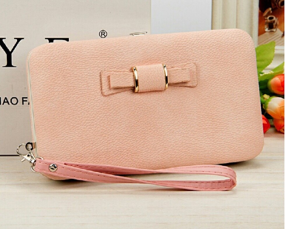 US STOCK Largest supplier Women Bowknot Wallet Long Purse Phone Card Holder Clutch Large Capacity Pocket: sakura pink