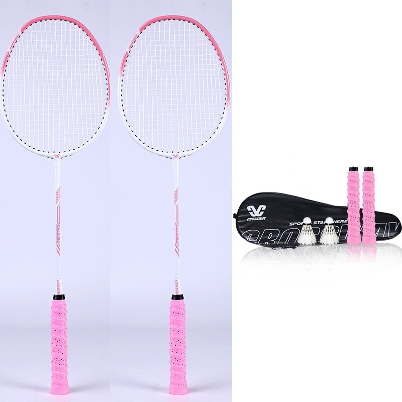 Ultra Light Double Badminton Racquet Carbon Lightest Playing Badminton Whole 2pcs Elementary Exercises Badminton Rackets Set: Pink