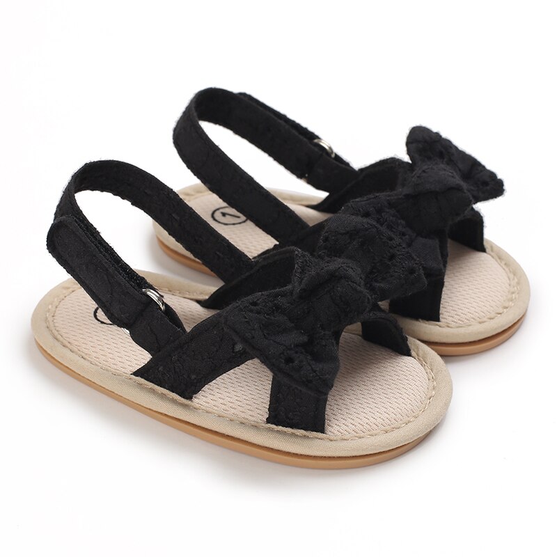 Zapatos planos para bebé y niña, zapatillas de verano con lazo fresco, suela de goma suave, antideslizantes: E57 black / 13-18 meses