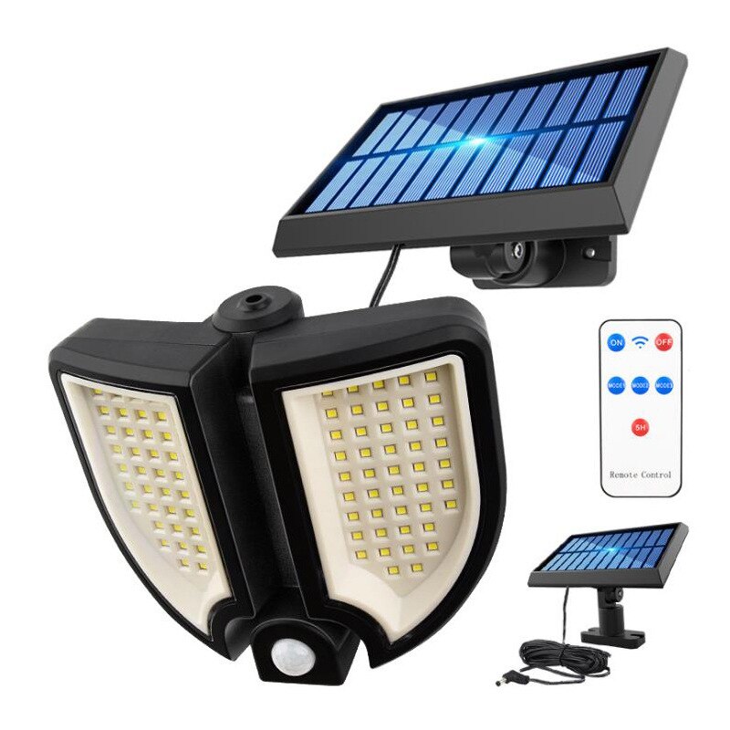 Solar Lights Outdoor with Solar Panel Remote Control 90 LED 3D Round Adjustable Induction Sensor Waterproof Wall Lamp Garage: Default Title