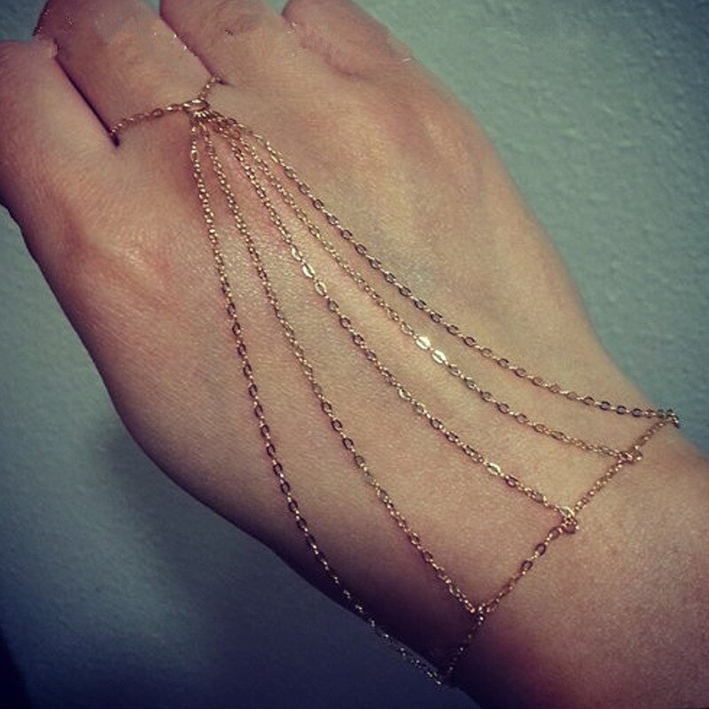 Eenvoudige Multilayer Tassel Slave Armband Goud Zilver Kleur Legering Armband Vinger Chain Harness Hand Ketting Sieraden Accessoires: Gold