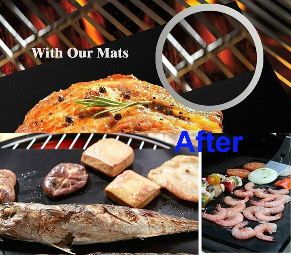 BBQ Grill Mat High Temperature Resistant Non-Stick Reusable Outdoor Barbecue Mat Pad Baking Mats &amp; Liners