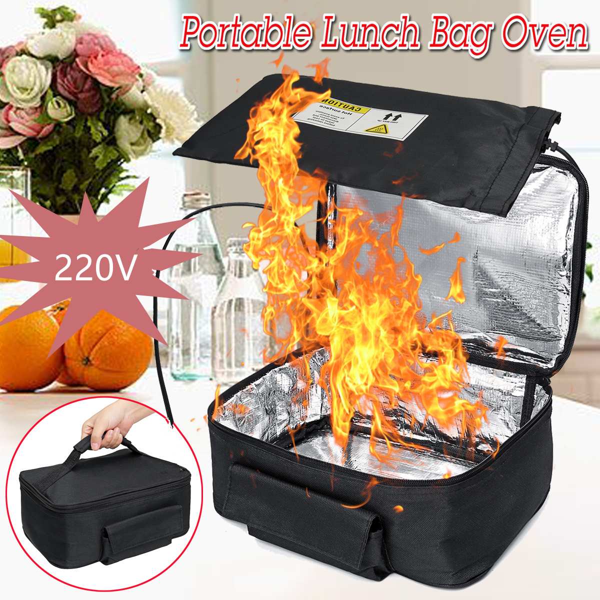 220V/110V Mini Personal Portable Lunch Oven Bag Instant Food Heater Warmer Electric Oven PE Alloy Heating Lunch Box Office
