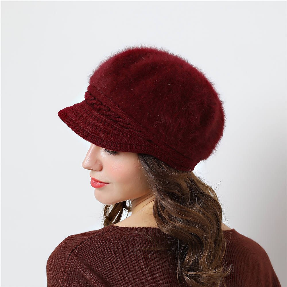 Damesmuts gebreide wintermuts voor meisjes pet strik herfst dames baret konijnenhaar: D