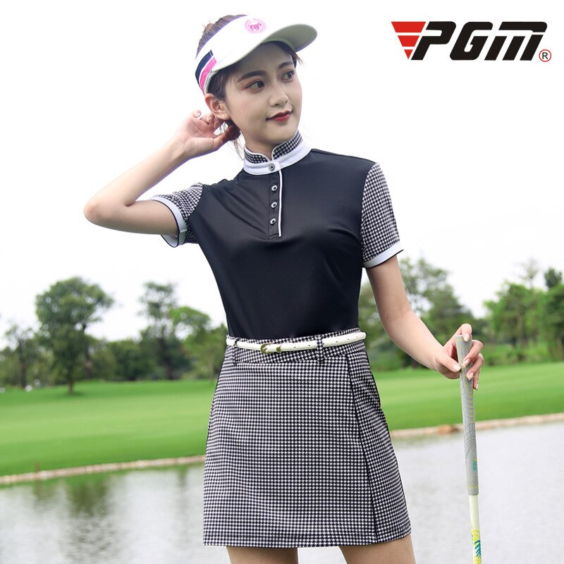 Women Golf Short Sleeve Shirts Plaid Skirts Set Ladies Soft Slim Breathable Slimming Sport Suit Golf Apparel AA60486