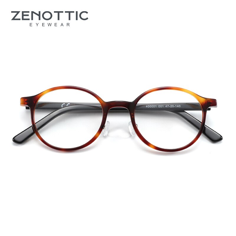 Monturas de gafas redondas de acetato ZENOTTIC para hombres y mujeres, gafas Anti rayo de luz azul, montura transparente para gafas, gafas de trabajo para Gaming: BROWN