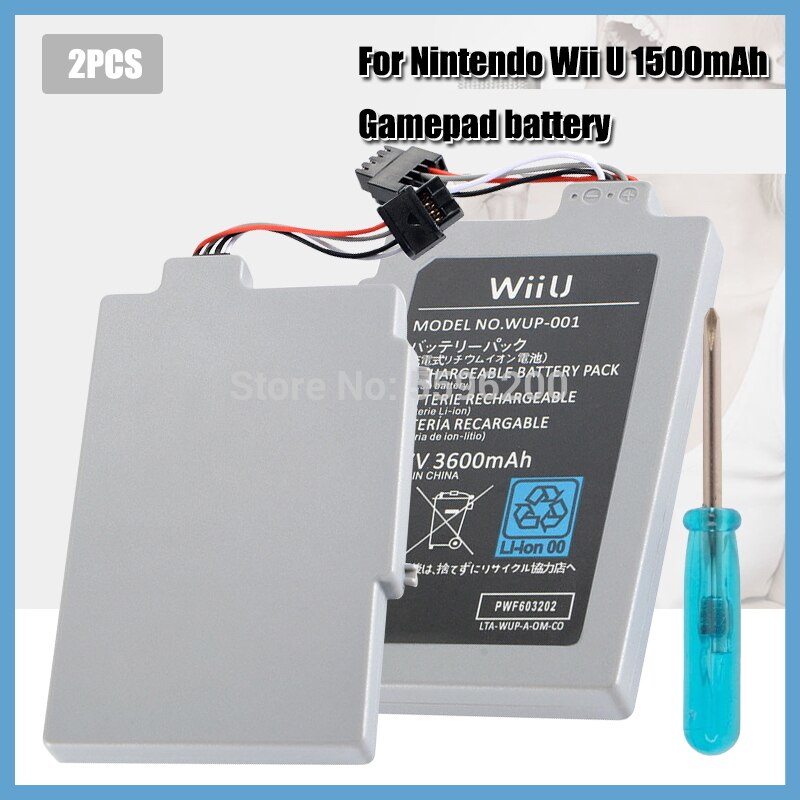 Paquete de batería recargable de ión-litio para Nintendo Wii U, 3,7 V, 3600mAh, baterías de repuesto para mando: 2PCS