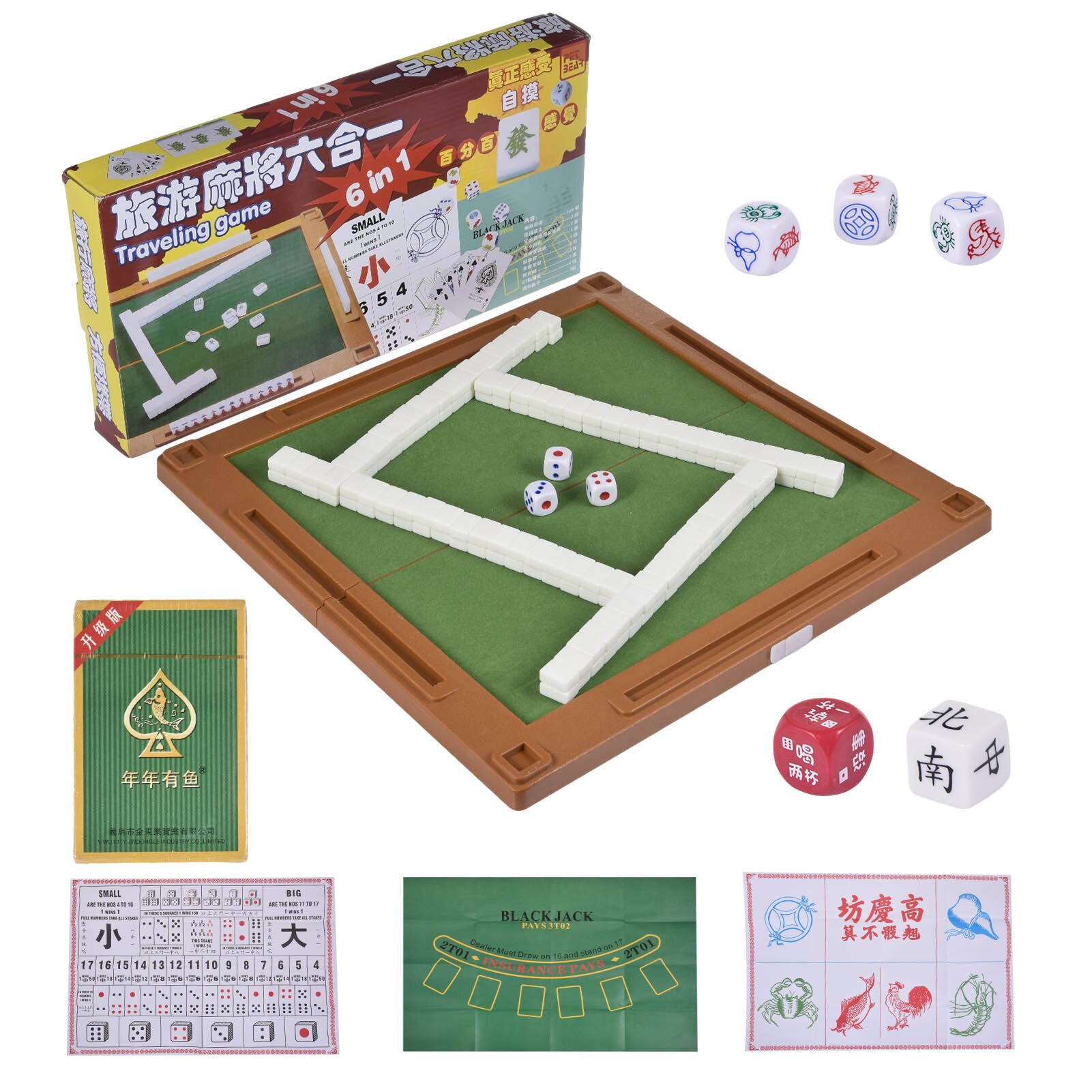 6 In 1 Mini Game Set Mah-Jong Chinese Genummerd Mahjong Set Mahjong Board Game Set Chinese Speelgoed Met box Party Gokken Spelbord