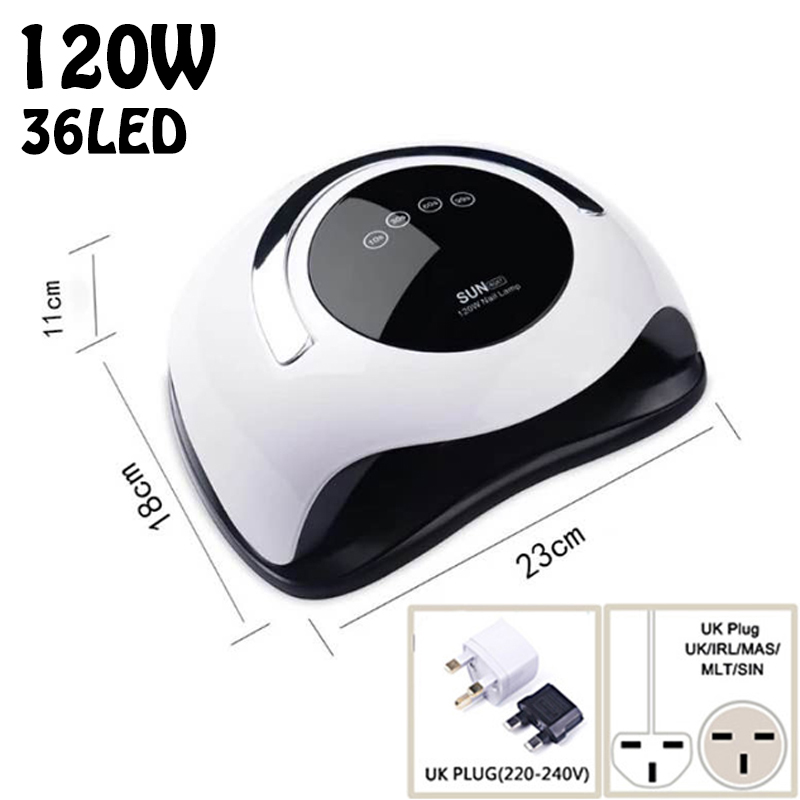 Lámpara para Gel de uñas 150W Sun X5 MAX, secador de uñas LED de lámpara con pantalla LCD, herramientas de manicura DIY, UV para todo tipo de laca de Gel, lámpara de hielo # GS-9: SUN 120W UK