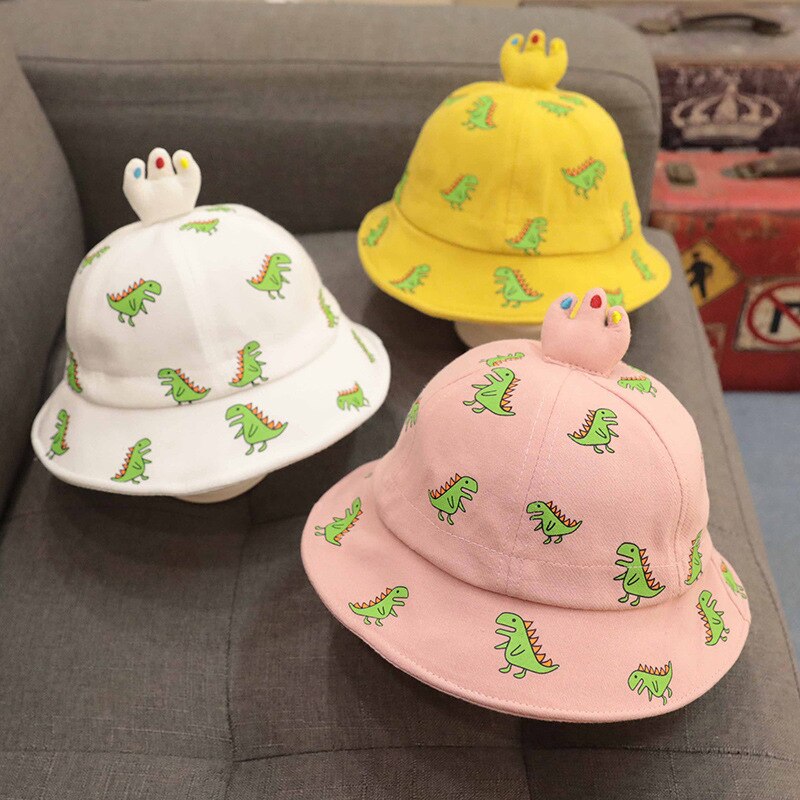 Cute Cartoon Baby Hat Dinosaur Printed Kids Girl Boy Bucket Cap Spring Summer Outdoor Children Toddler Fisherman Beach Sun Hat