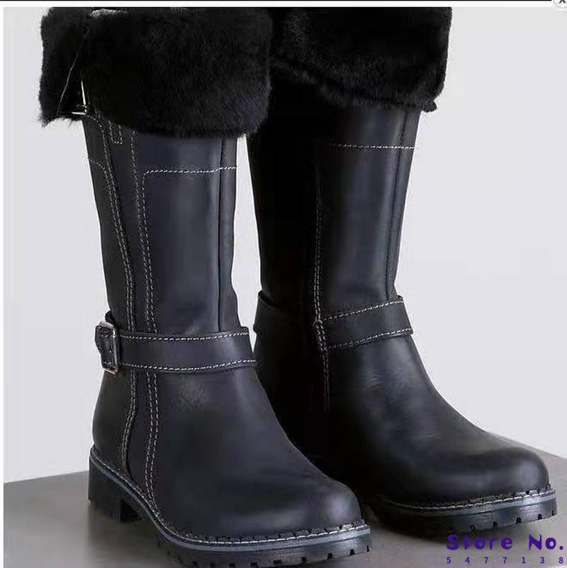 Kvinner knehøye støvler stor størrelse lave hæler sko støvletter gladiator vintage pu lær vinter snø varm sko botas mujer