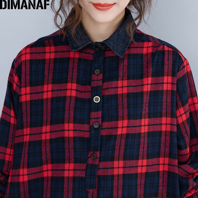 Dimanaf naisten mekot pitkähihaiset puuvilla vintage naisten vaatteet isot koot vestidos löysä printti ruudullinen naisten mekko syksy