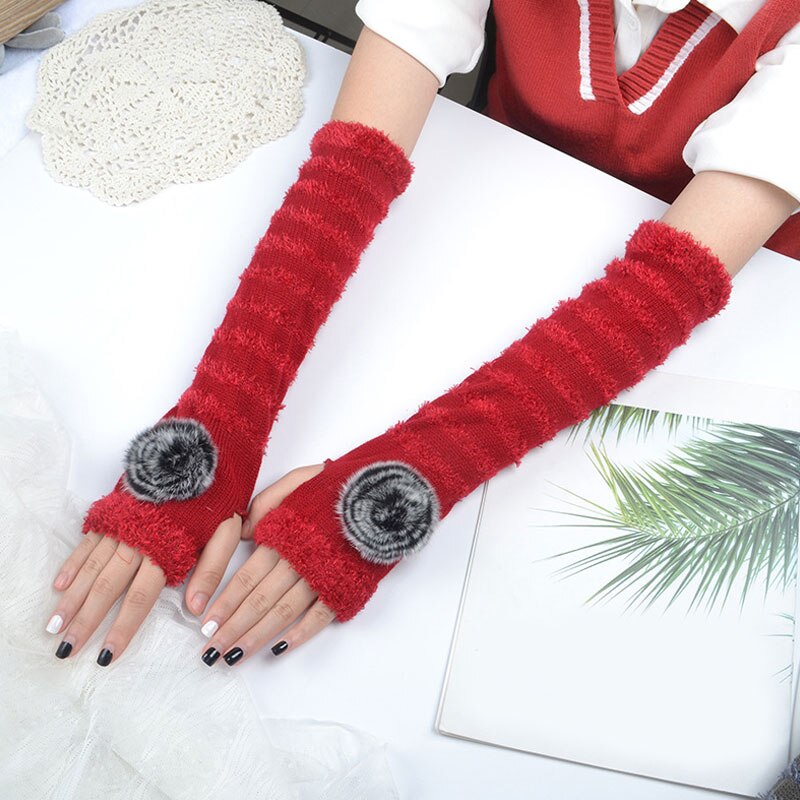 1Pair 30cm/11.8inch Long Arm Warmer Fingerless Gloves Knitted Wrist Arm