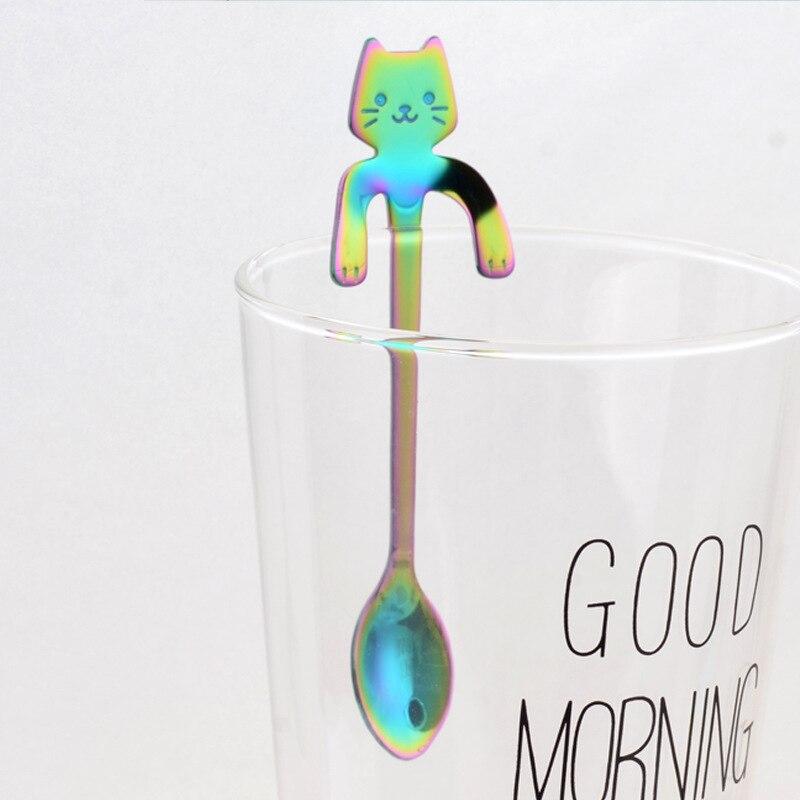 Stainless Steel Cat Bear Coffee Spoons Strring Spoon Long Handle Teaspoon Tea Spoon Dessert Scoop Tableware Gold Cutlery: colorful cat