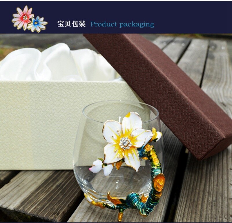 Farbe Emaille Kristall Glas Wasser Mandel blumen Tasse Becher Hochzeit Geburtstagsgeschenk Kreative Schale 320 ml