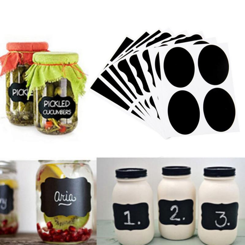 49Pcs Schoolbord Sticker Label Met Herschrijfbare Witte Vloeistof Krijt Zout Kruidkruik Fles Blackboard Sticker Keuken Accessoires