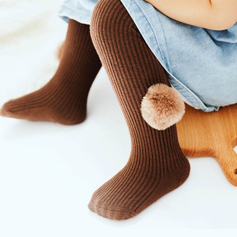 Cute Pompom Baby Girl Tights Solid Color Soft Pantyhose Princess Warm Autumn Winter Newborn Tights Infant Stockings