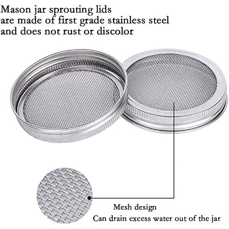 Stainless Steel Sprouting Jar Lid with Sprouting Stands and Sprouting Lids for Wide Mouth Mason Jars to Make Sprout 86mm