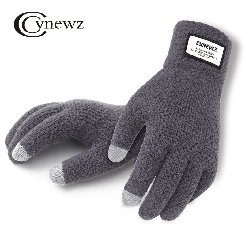 Vinter efterår mænd strikkede handsker touch screen mandlige tykkere varm uld cashmere solide handsker mænd vante business